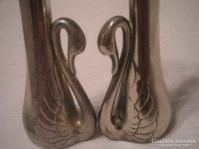 Silver-plated Art Nouveau swan neck foot protection vase pair 20-cm also for sale as a napkin holder