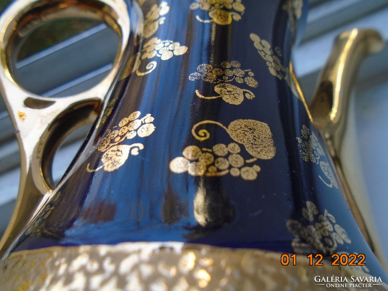 Altwien cobalt gold coffee pourer on 4 legs, hinged scene, gold stylized grape pattern