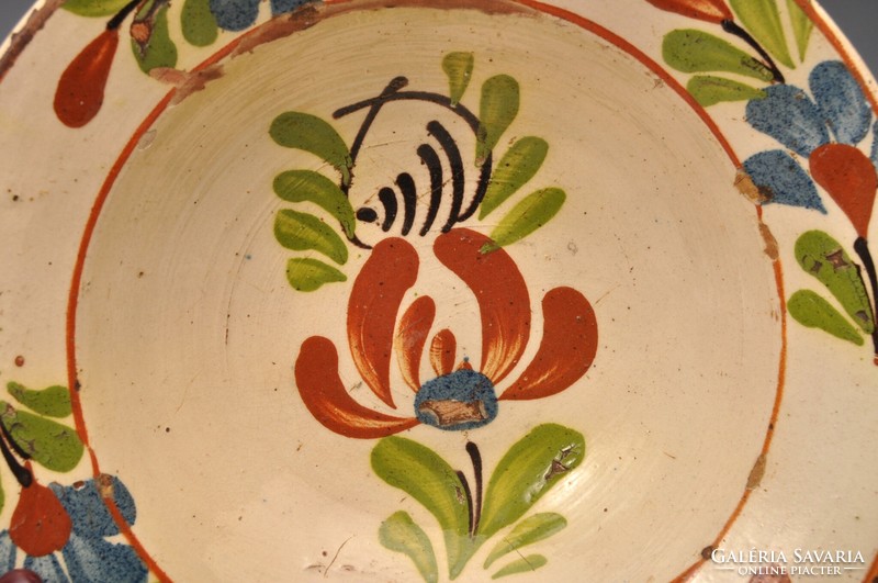 Transylvanian ceramic plate, Salt Region (Szilágyság type), 90 years old. 21 cm.