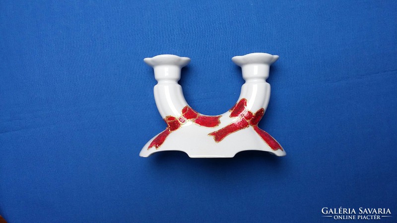 White porcelain candle holder with painted red bow