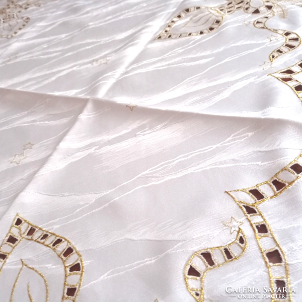 Brocade, embroidered Christmas tablecloth, 84 x 84 cm