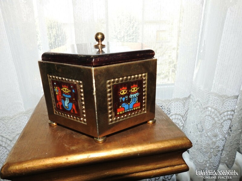 Horváth kinga fire enamel picture - inlaid copper box - jewelry box