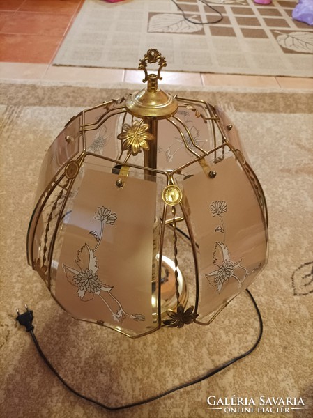 Üveglapos réz asztali lámpa