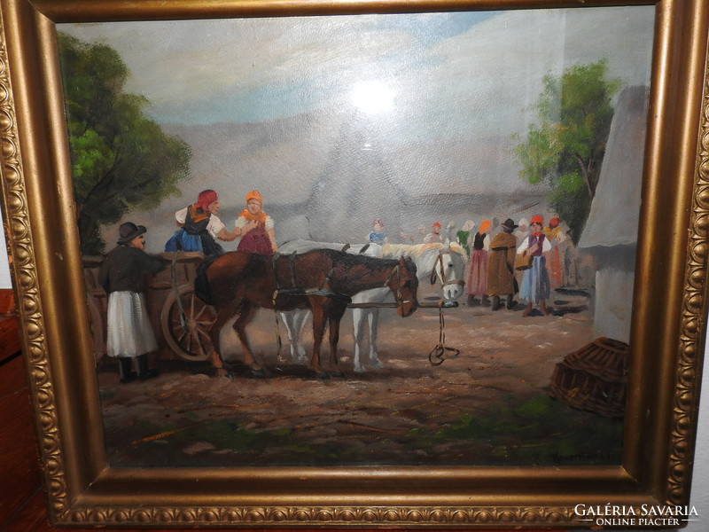 P . Kovács Géza  festmény  - piaci jelenet
