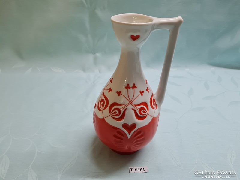 T0161 Zsolnay piros szivecskés virágos váza 28 cm