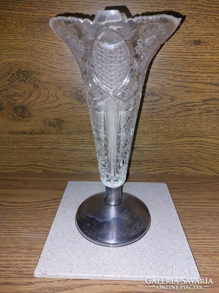 Antique cut crystal vase with new silver (alpaca) base