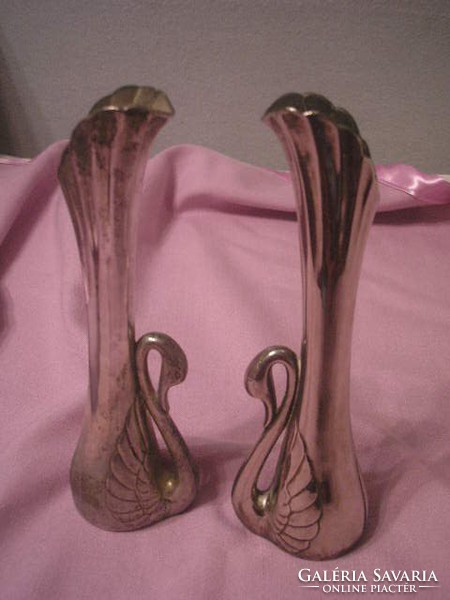 Silver-plated Art Nouveau swan neck foot protection vase pair 20-cm also for sale as a napkin holder
