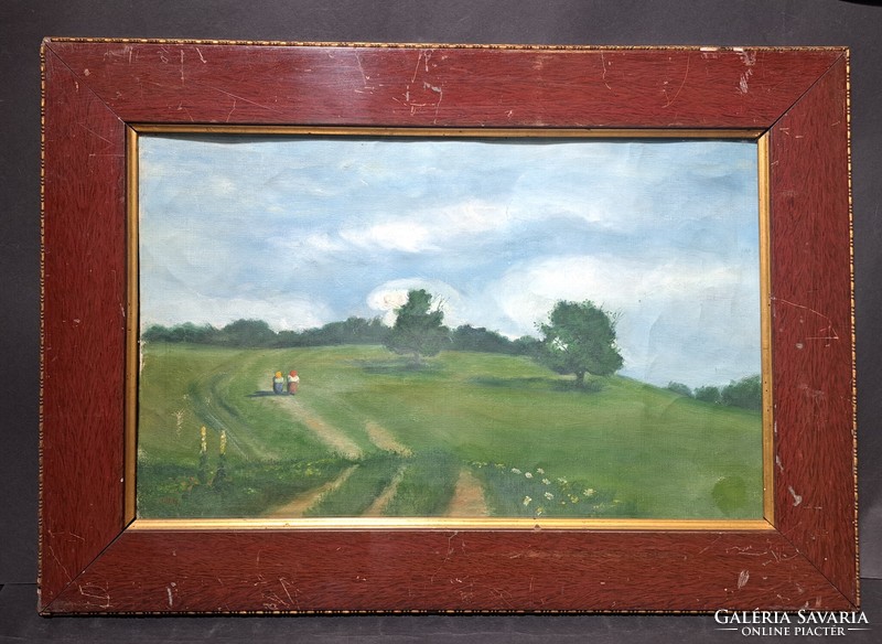 A walk in the serene field (oil, canvas, 48x31 cm) summer landscape, still life