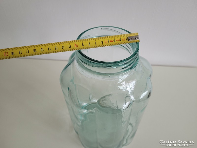 Old ribbed large mason jar turquoise green frosted glass vintage decoration