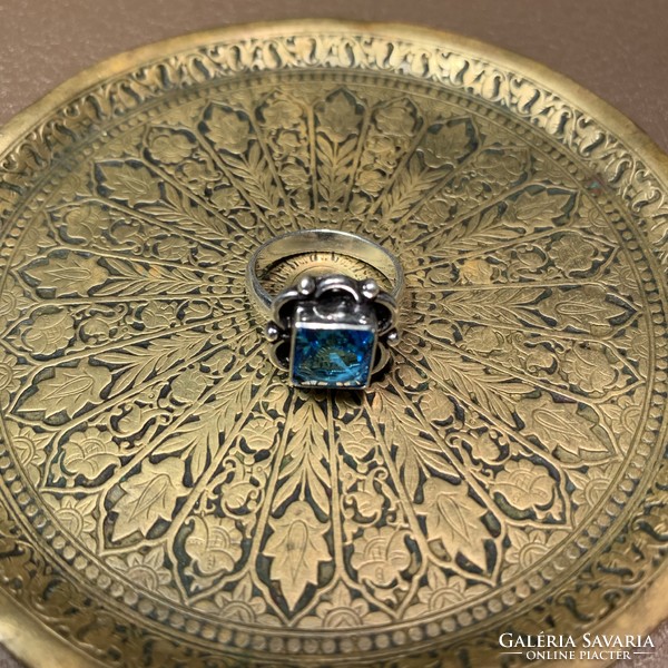 Világoskék topáz szín köves 925 ezüstözött gyűrű 5,5-ös kis méret (16,5 mm átmérő) indiai gyűrű