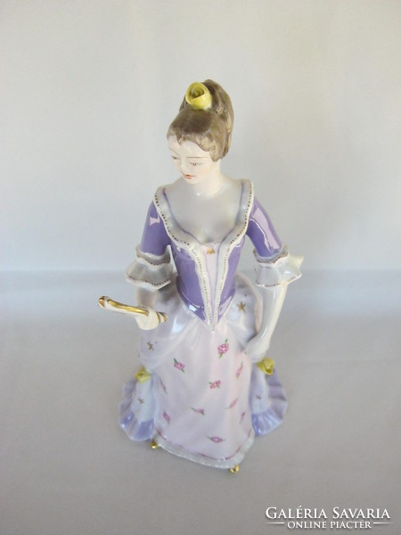 Hollóházi porcelán barokk hölgy nő tükörrel