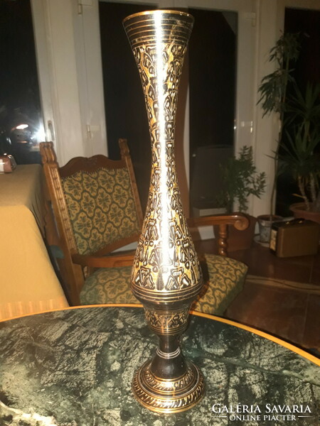 Gold colored engraved Indian copper vase - 50 cm