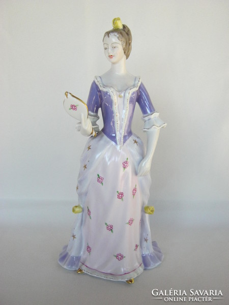 Hollóházi porcelán barokk hölgy nő tükörrel
