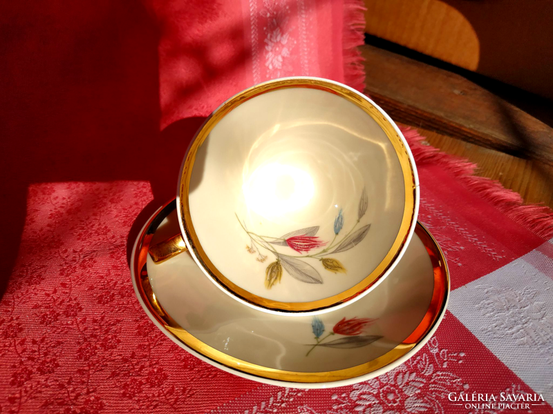 Graceful porcelain coffee cup with saucer