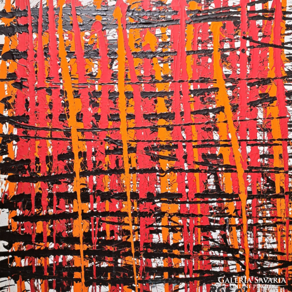 Unique abstract composition marked rgf 02 (oil painting 80x80 cm) red, orange, black square