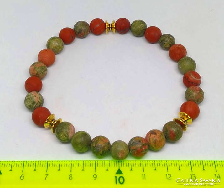 Men's mineral bracelet, matte unakite and matte red jasper 8 mm beads
