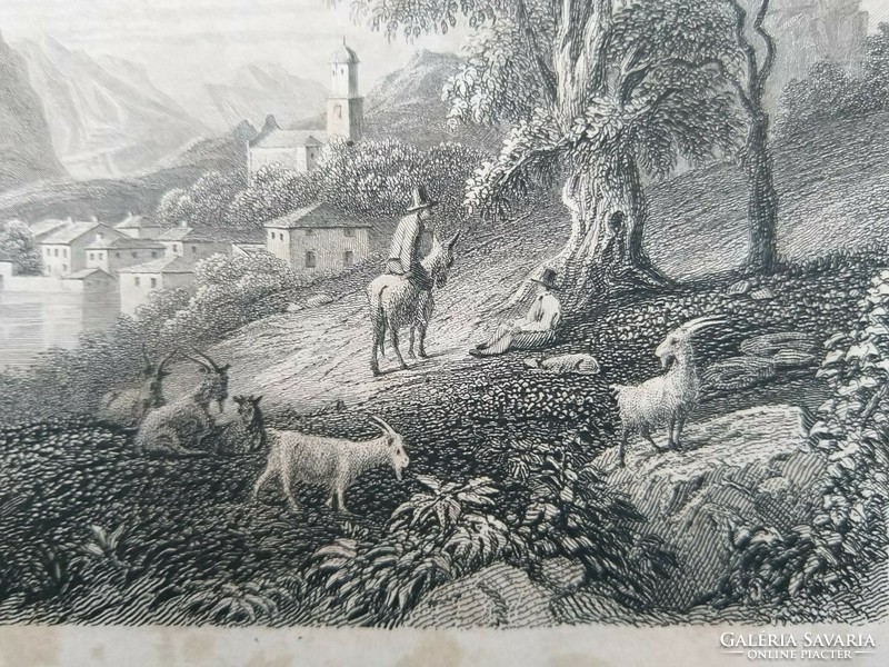 Torbole, Garda tó, in Tirol. Eredeti acelmetszet ca.1846