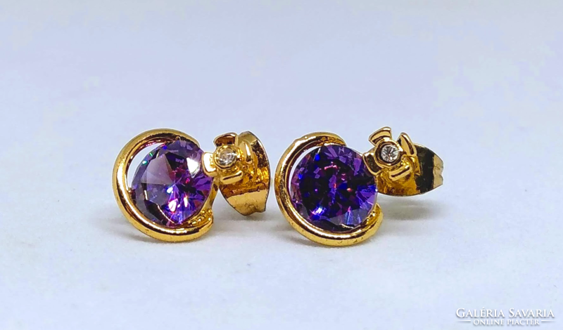 14K gold filled earrings with purple cz crystal