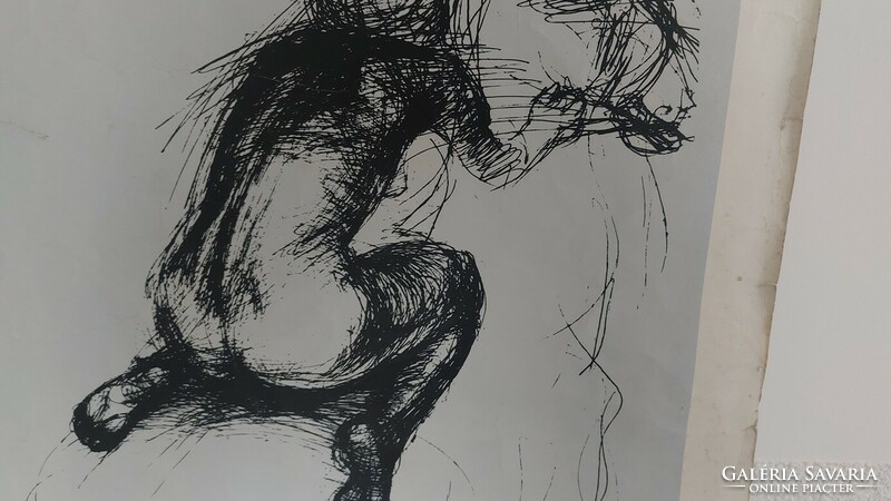 (K) high-quality ink drawing riding nude 61x43 cm, the entire page