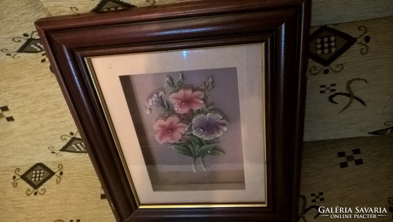 (K) Érdekes kép virágok 29x24 cm kerettel.