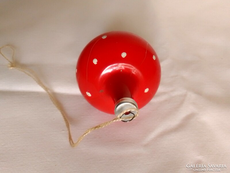 Antique glass white polka dot red hand-painted mushroom Christmas tree ornament 8.5 cm