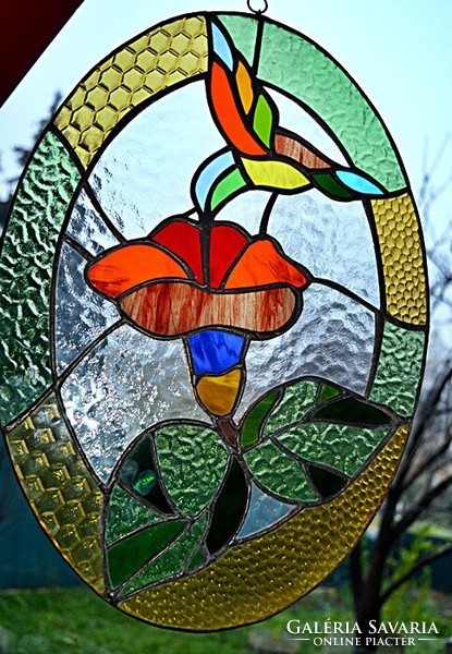 40cm! Tiffany hummingbird, large window picture (42x30cm!), Wall picture. From a crafting artist. (S)