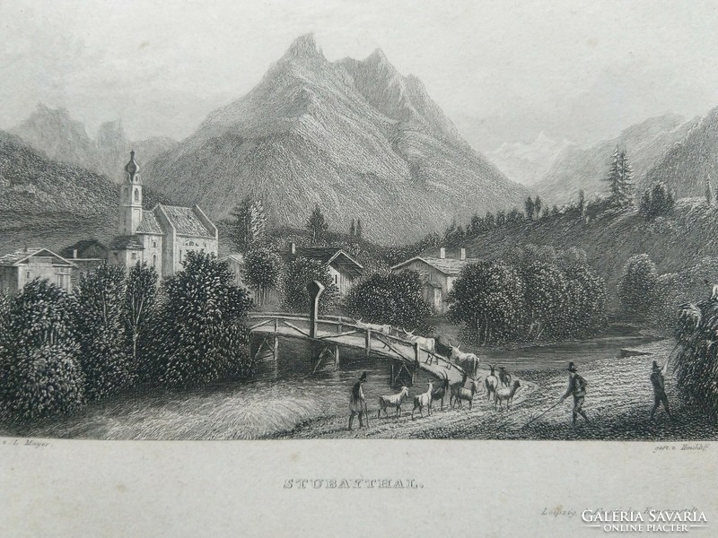 Stubaital in Tirol. Original wood engraving ca. 1846
