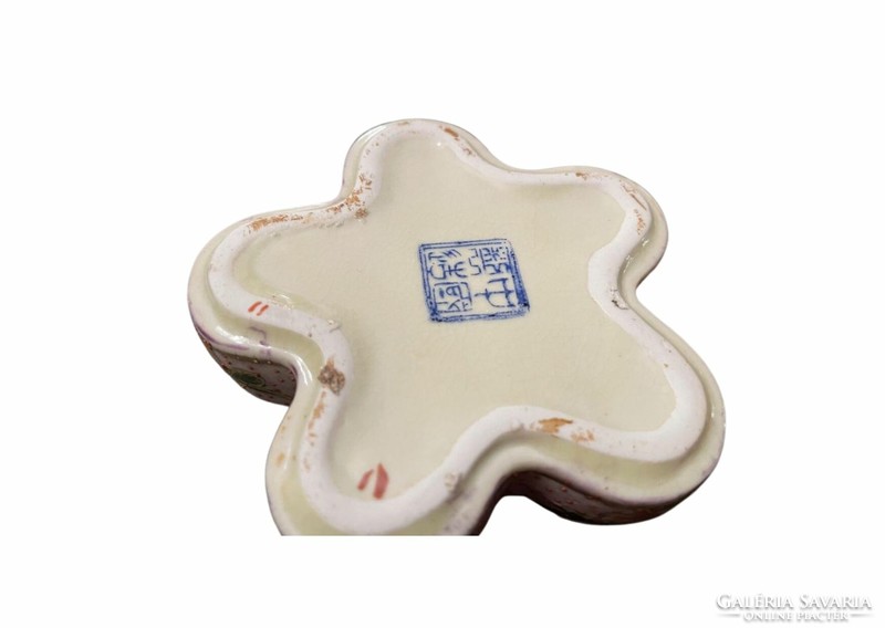 Antik japán porcelán bonbonnier, Kézzel festett antik porcelán cukortartó vagy ékszertartó doboz