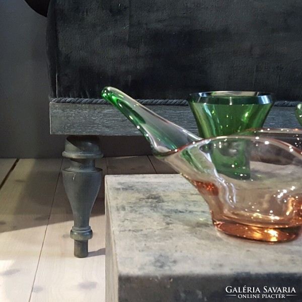Cseg kézműves üvegnagyméretű  asztalközép kristályüveg rózsaszín zöld árnyalatú
