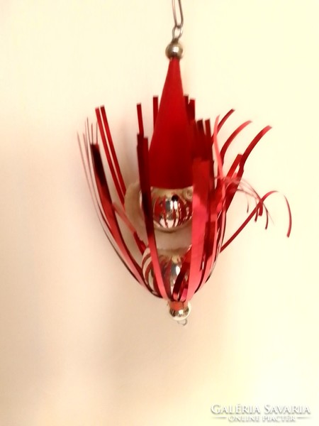 Régi cseh kézzel festett üveg Mikulás figura karácsonyfadísz 13 cm ritka zsenília szakáll