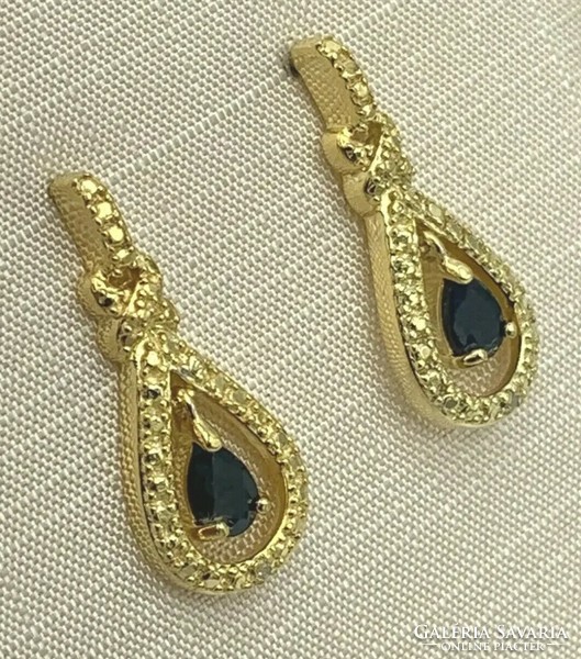 Gorgeous Genuine Sapphire Gemstone 14k Gold Plated Sterling Silver /925/ Earrings--New