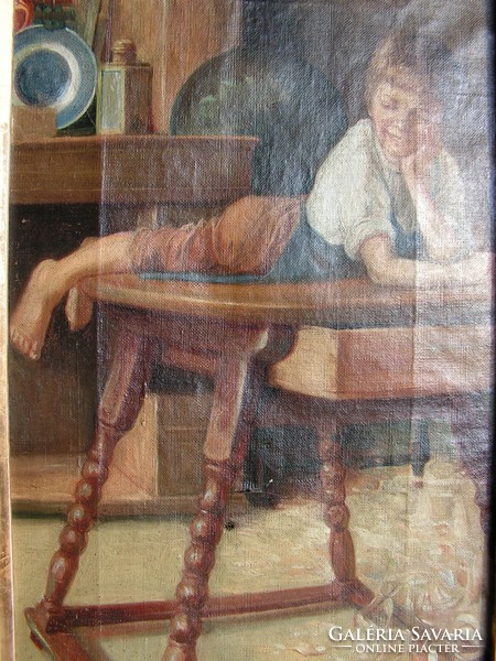 Peske gauze: little boy on the table oil - canvas.