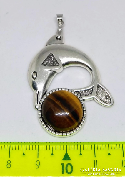 Natural tiger's eye pendant, Tibetan silver in dolphin socket m86448