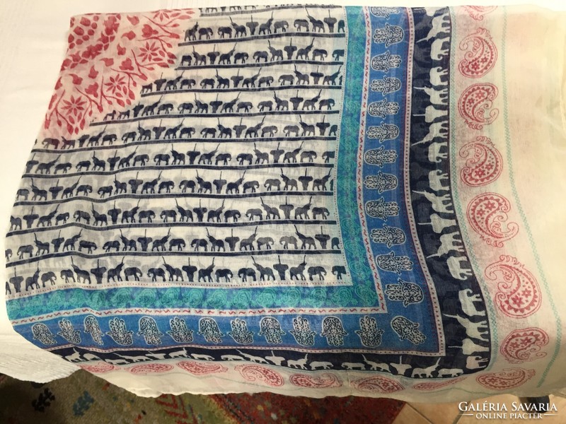 Thin Indian scarf, shawl, stole with many elephants