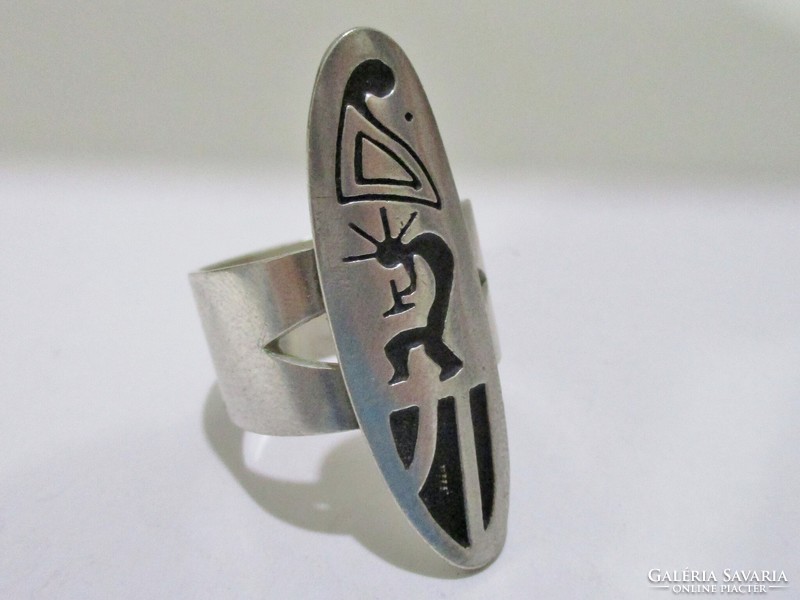 Gyönyörű régi magyar kézműves Kokopelli ezüstgyűrű