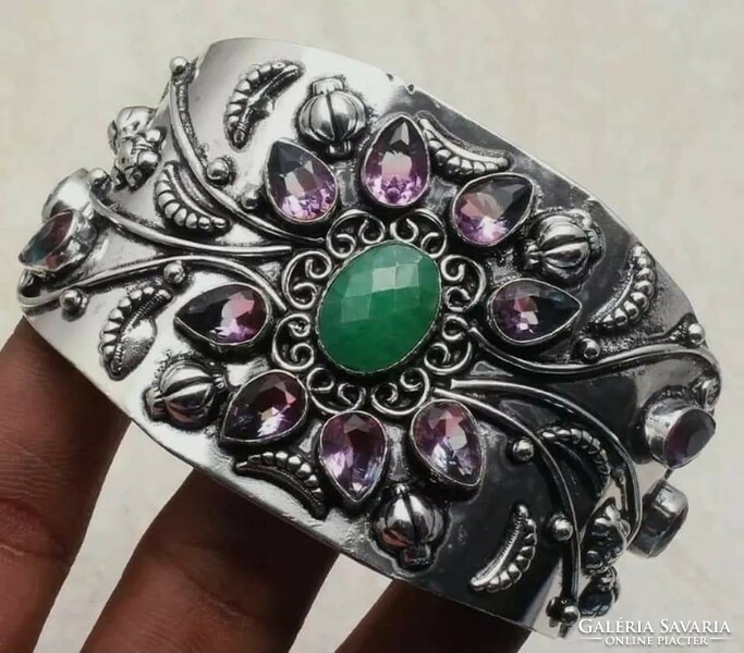 Beautiful Indian bracelet with bicolor tourmaline and emerald gemstone - 925 new