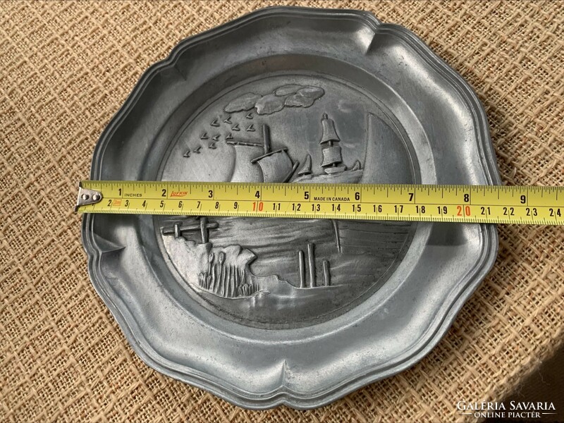Nautical German pewter/zinn plate, wall decoration, wall plate, marked