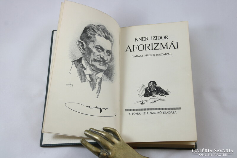 Dedicated aphorisms of Izidor Kner in half-leather binding, first edition 1917 Gyoma