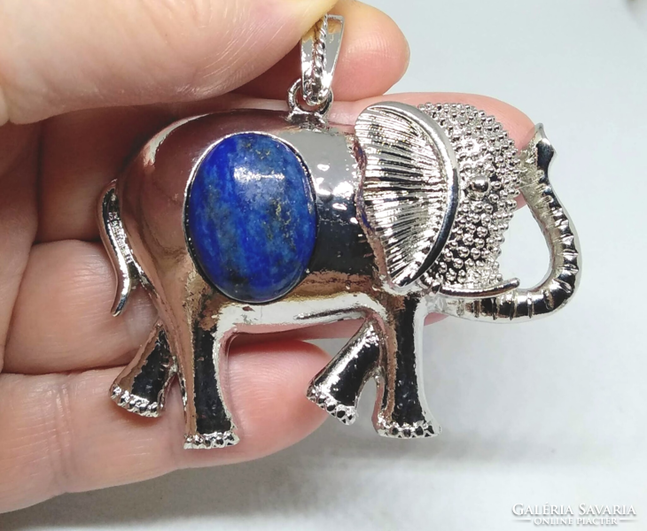 Lapis lazuli stone, Tibetan silver elephant socket pendant l09245
