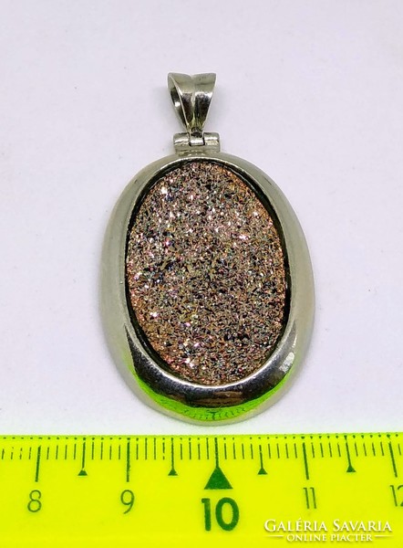 Titanium aura quartz mineral pendant, in silver-plated socket a58289