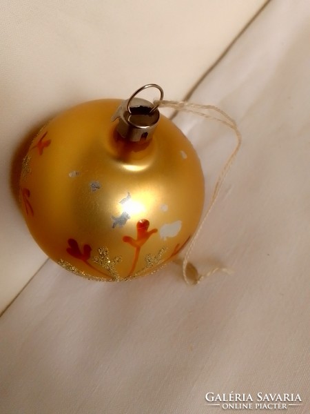 Old Retro Gold Yellow Hand Painted Star Snowflake Craft Glass Sphere Christmas Tree Ornament 6cm