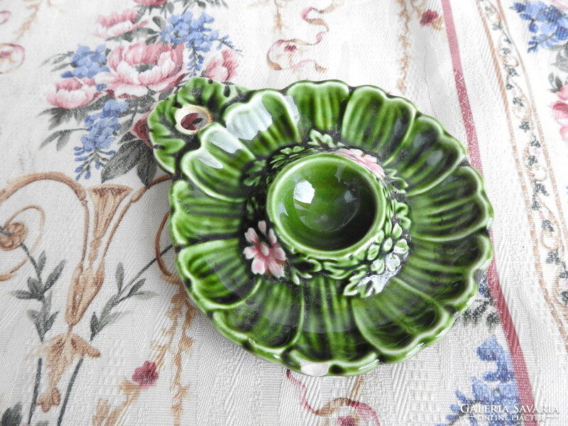 Antique green majolica table candle holder