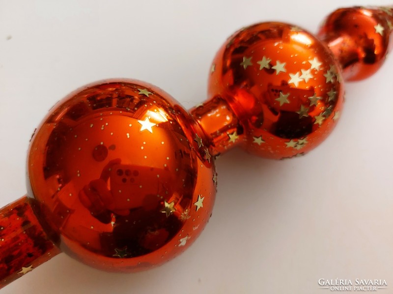 Régi üveg karácsonyfadísz csillagos piros csúcsdísz üvegdísz 30 cm