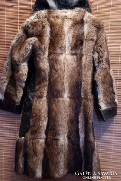 Vintage fur coat with leather inserts, s size 36