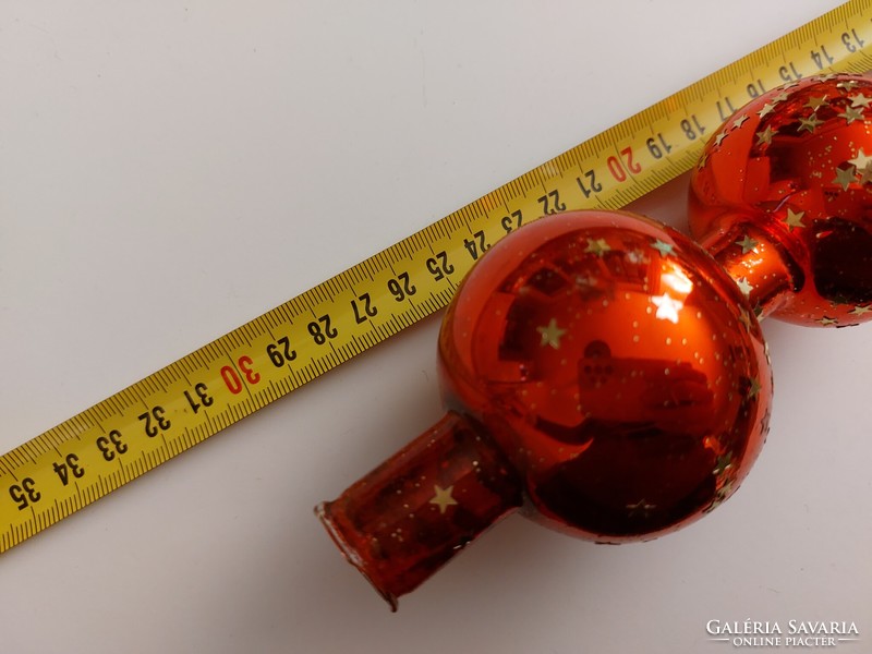 Régi üveg karácsonyfadísz csillagos piros csúcsdísz üvegdísz 30 cm