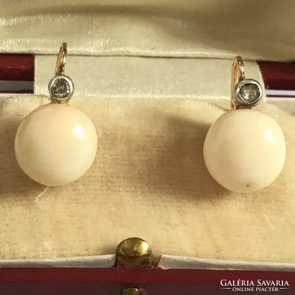 Antique gold earrings diamond white coral Biedermeier