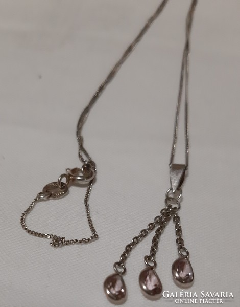 Rose quartz stone, marked silver necklace!