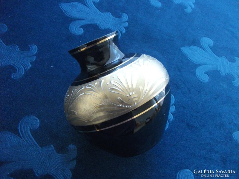 Moser style convex dark purple vase with gold decoration
