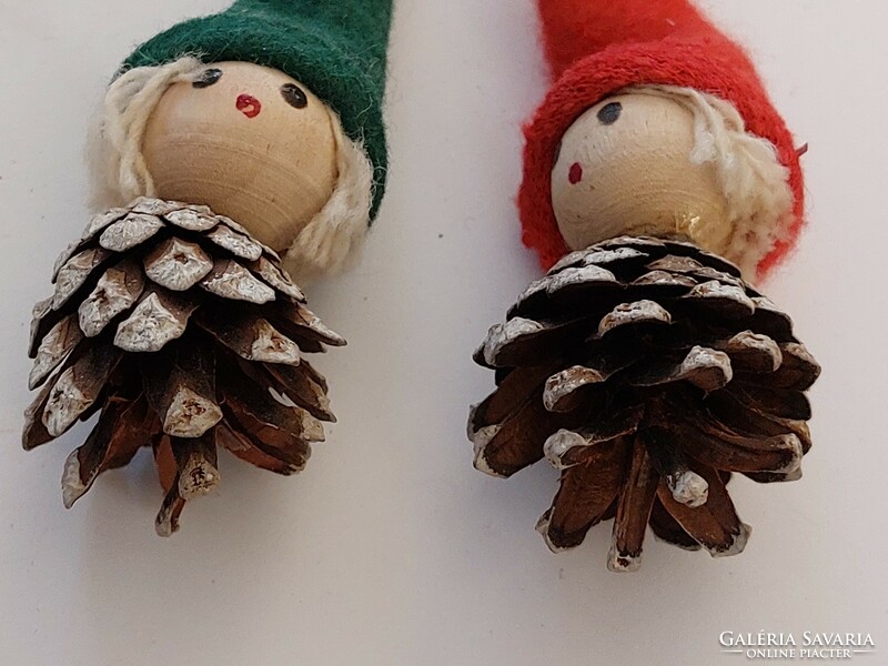 Retro Christmas tree decoration green red elf dwarf cone decoration 2 pcs