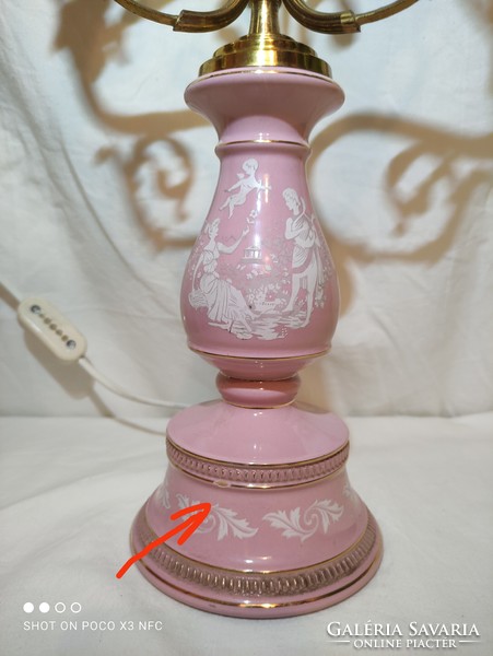 Antique Florentine porcelain scene table bedside lamp with three lights rarity marked original